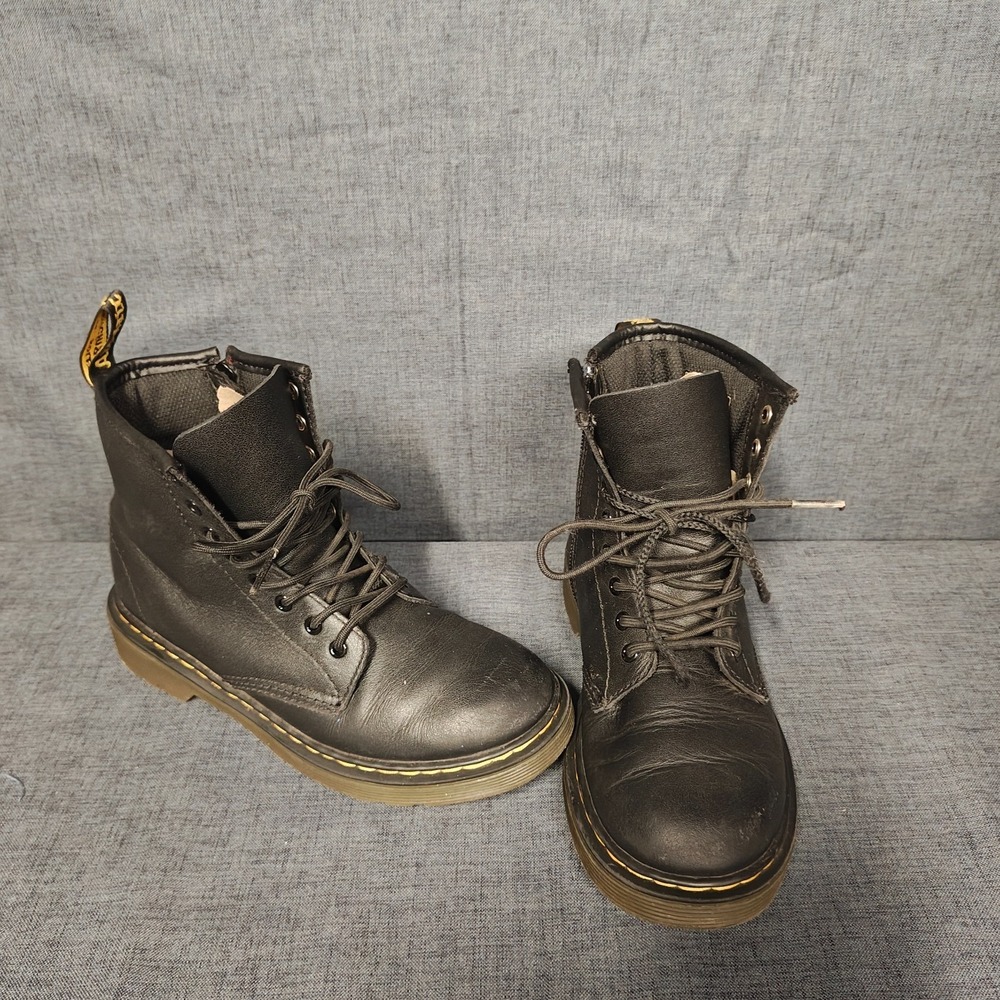 Dr Martens Junior Combat Black Matte Leather 1460 J Zip Up Boots Girl's Size 2Y